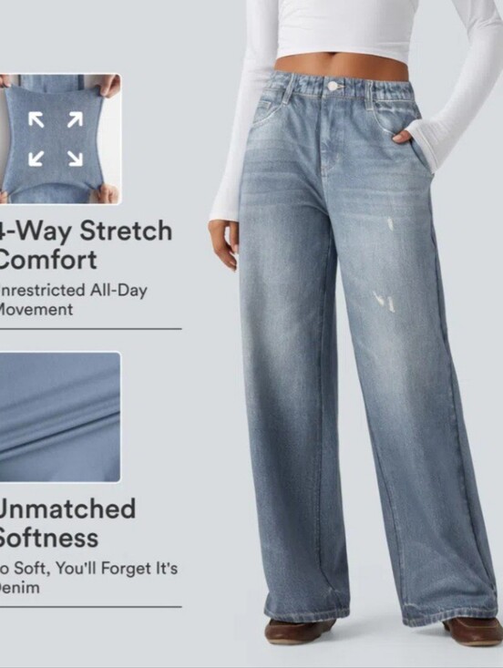 HALARA Pants - HALARA Mid Rise Denim Print French Terry Casual Sweatpants Jeans